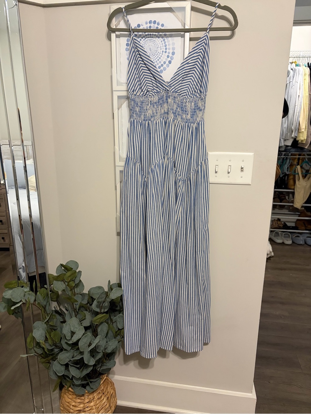 House of Sage Boutique Blue and White Striped Smocked Maxi Dress